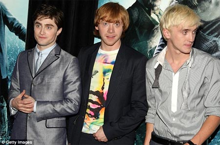 Daniel Radcliffe, Rupert Grint y Tom Felton en la premiere de HP6 en Nueva York