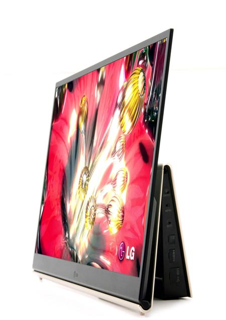 vista de lado de la pantalla OLED de 15 pulgadas, de LG
