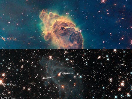 Exploción de estrellas en Nebulosa Carina, capturada tomada en visible y en luz infrarroja