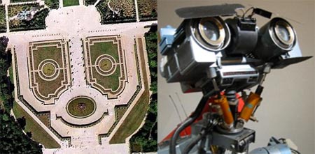 Jardin de Versalles con forma de robot captado por Google Earth