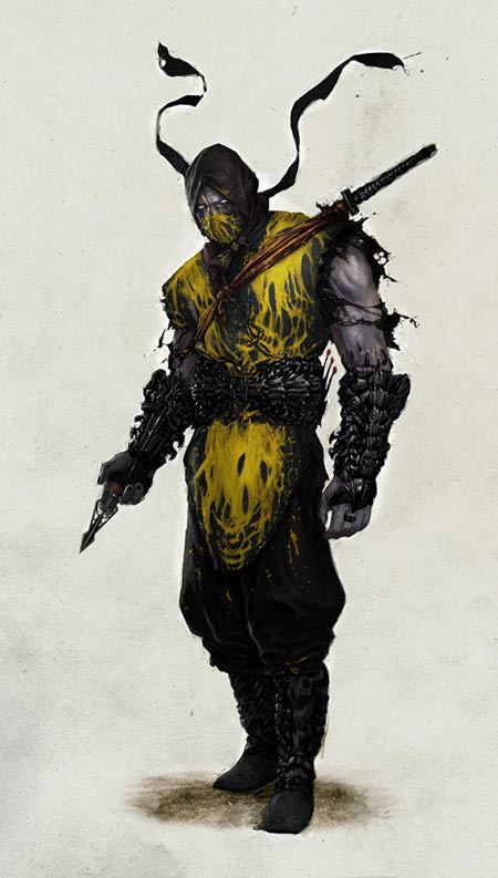 Scorpion, a quien se le coloco un traje con manchas amarillas que simbolizan la sangre de un demonio