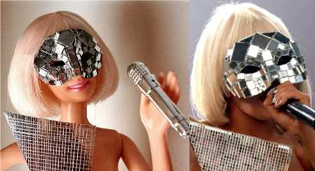 Barbie Lady GaGa con el llamativo antifaz de espejos