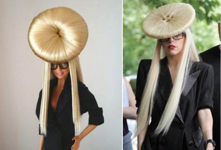 Barbie Lady GaGa con el extraño tocado de plato hecho de cabello