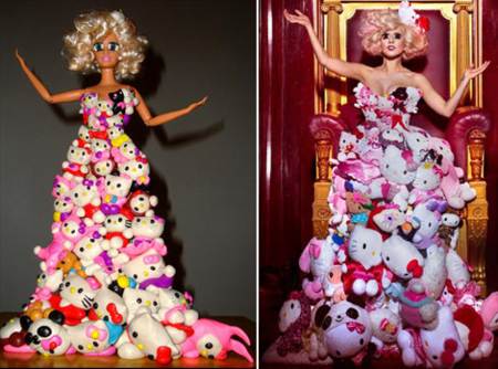 Barbie Lady GaGa con un gran vestido de Hello Kitty