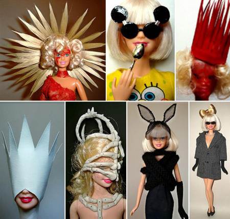 Barbie modelando los diversos looks de Lady GaGa