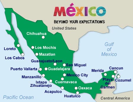 Mapa con las ciudades de Mexico