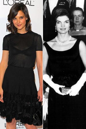 Katie Holmes y Jackie Kennedy vestidas de negro en diferentes eventos