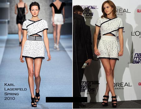 Emma Watson luciendo un minivestido de Karl Lagerfeld
