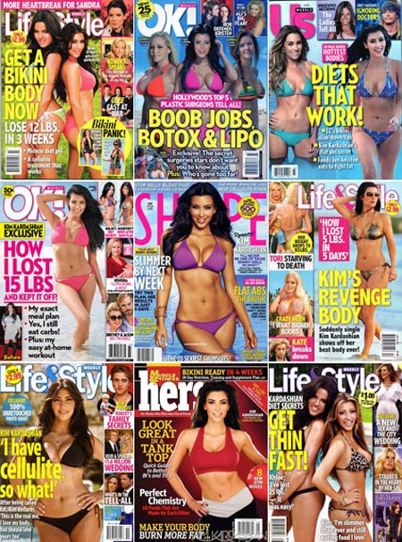 Kim Kardashian posando en bikini para varias revistas