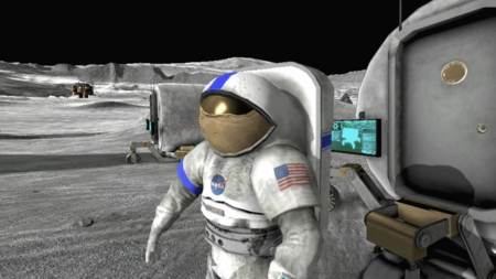Astronauta en la base de la Luna
