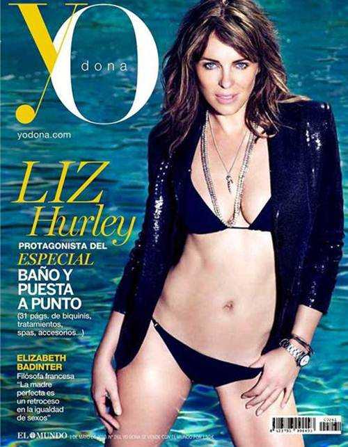 elizabeth hurley bikini sexy La bella actriz Elizabeth Hurley aparece en la portada de una revista con un sensual bikini color con un diseño sencillo