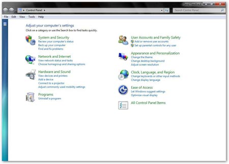 Panel de control de Windows 7