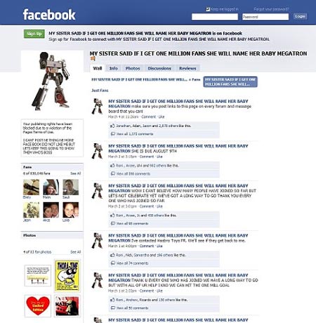 Campaña en Facebook para nombrar a un bebe "Megatron"